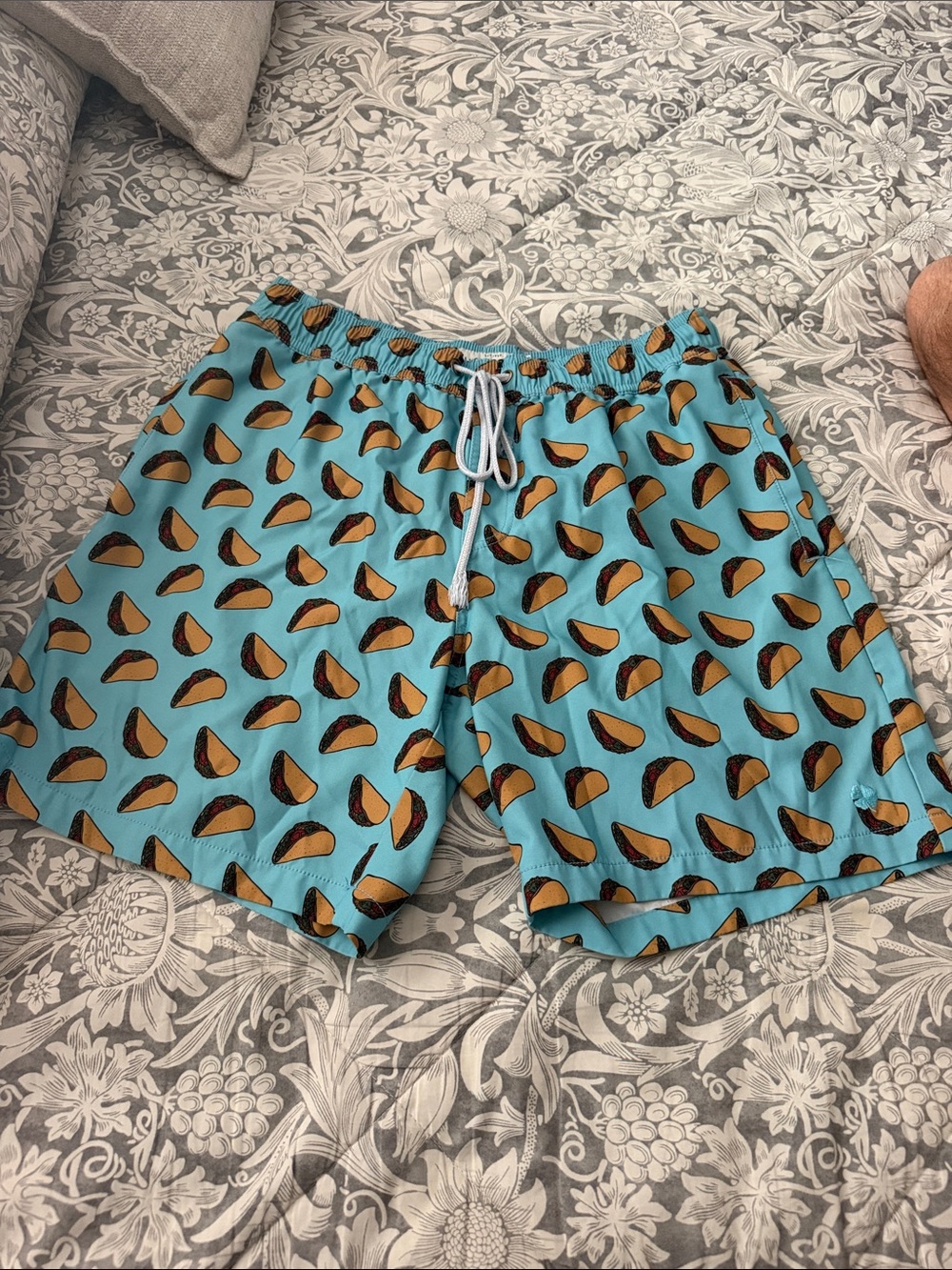 Lucky Brand Aqua Swim Trunks with Brown Taco Print